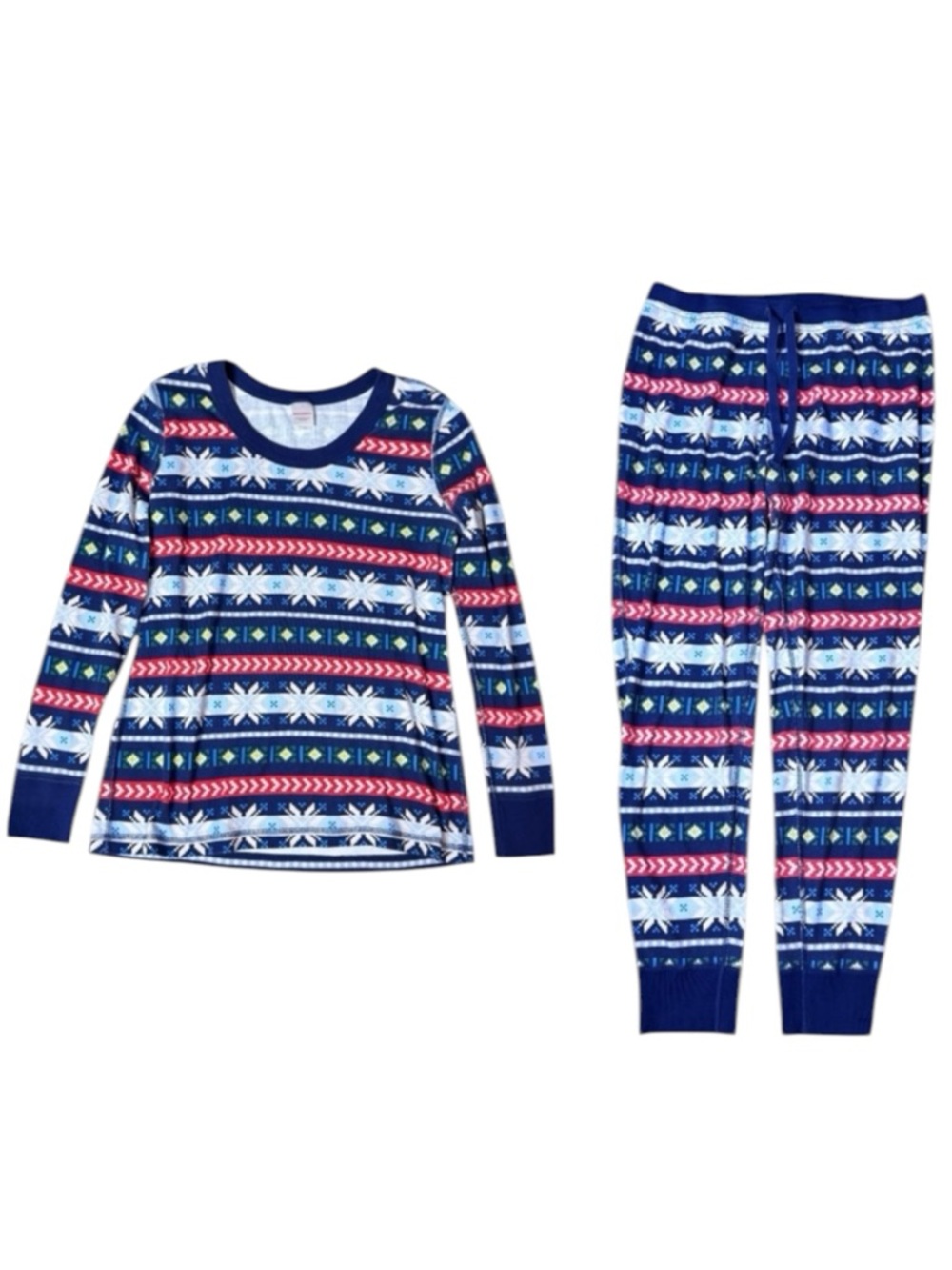Hanna Andersson Holiday Long John Pajama Set Scandi Snowflake Fair Isle size L
